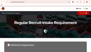 Nigeria Army Regular Recruit portal screenshot