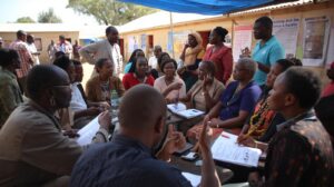 NCIC staff facilitating a county-level peace meeting in Kenya.